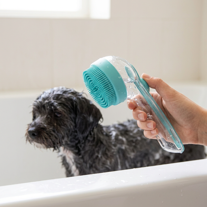 Pet Bath Brush with Shampoo Dispenser & Silicone Massage Bristles