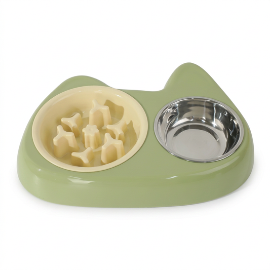 2-in-1 Stainless Steel Slow Feeder Dog Bowl