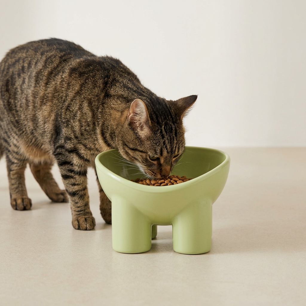 Elevated Tilted Cat Bowl with Anti-Tip Base