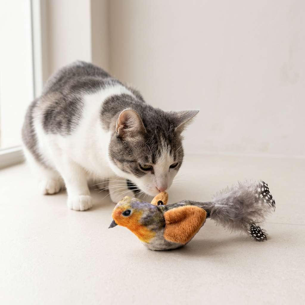 Realistic Chirping Bird Feather Teaser Toy for Cats