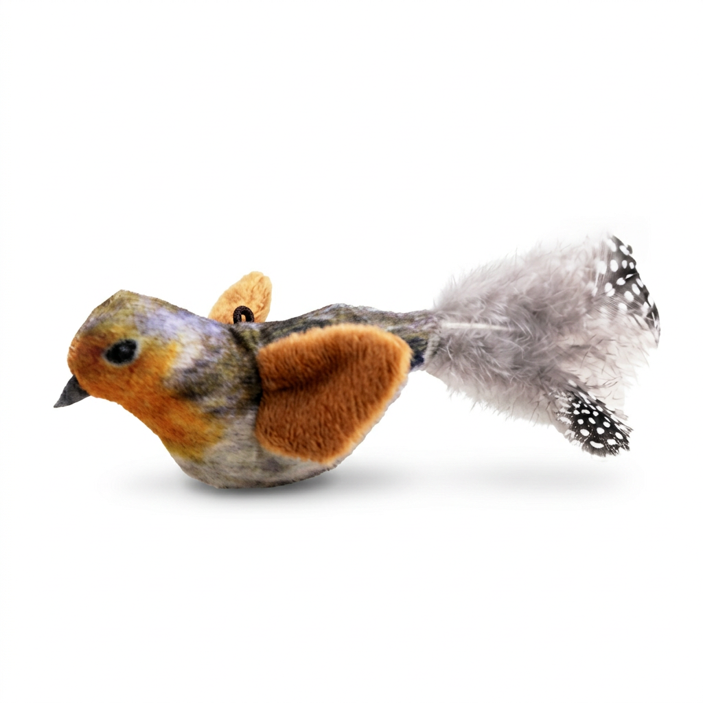 Realistic Chirping Bird Feather Teaser Toy for Cats